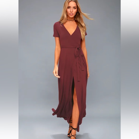 Lulus Dresses & Skirts - Ladies Lulu’s Evolve Burgundy Wrap Maxi Dress Size Small